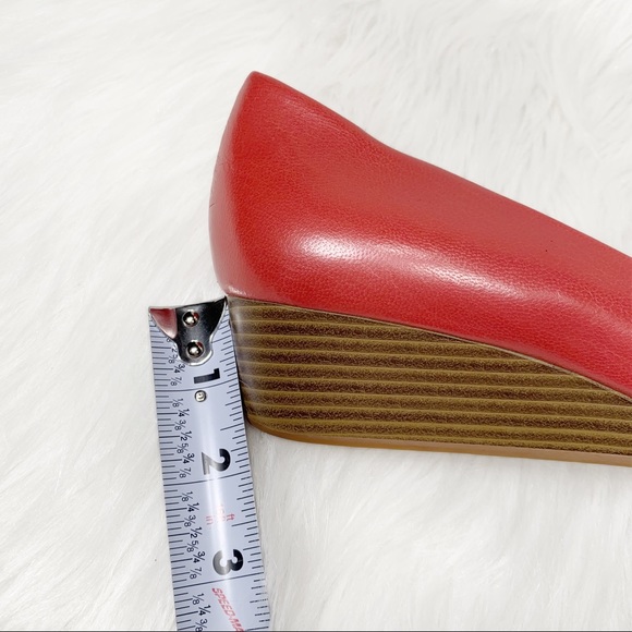 SOLD-Cole Haan Leather Peep Toe Low Heel Red Wedge Slip On Shoes - Picture 13 of 14